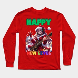 Kawaii, Charming Anime Girl Christmas Design, Happy New Level | Catsie Cat Long Sleeve T-Shirt